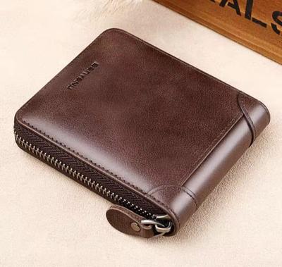 Black Leather Wallet for Men with Zipper Closure