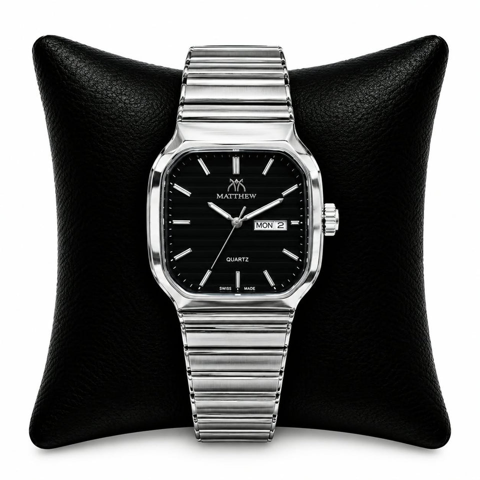 ⌚ Matthew Men’s Luxury Quartz Watch – Silver & Black