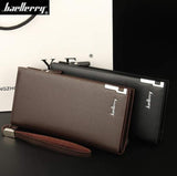 Baellerry Men's Long PU Leather Wallet Clutch with Wristlet Strap - Black