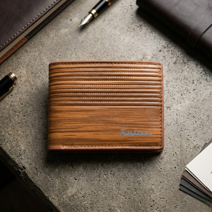 Fuerdanni Luxury Classic Bifold Wallet – Elegant Textured Synthetic Leather Wallet for Men - Brown