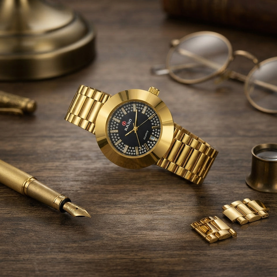 Rado Inspired Quartz Watch | Elegant Stylish Dial Design With Premium Finish - Black