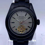 Men's Black & White Matte Steel Luxury Watch with Open Heart Window
