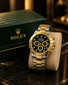 Men's Chronograph Watch Gold Stainless Steel Black Dial 32mm