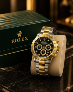 Men's Chronograph Watch Gold Stainless Steel Black Dial 32mm