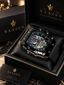 Richard Black Belt Skeleton Watch Black Rubber Strap