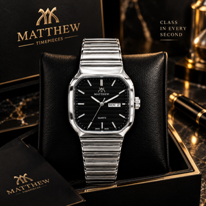 ⌚ Matthew Men’s Luxury Quartz Watch – Silver & Black