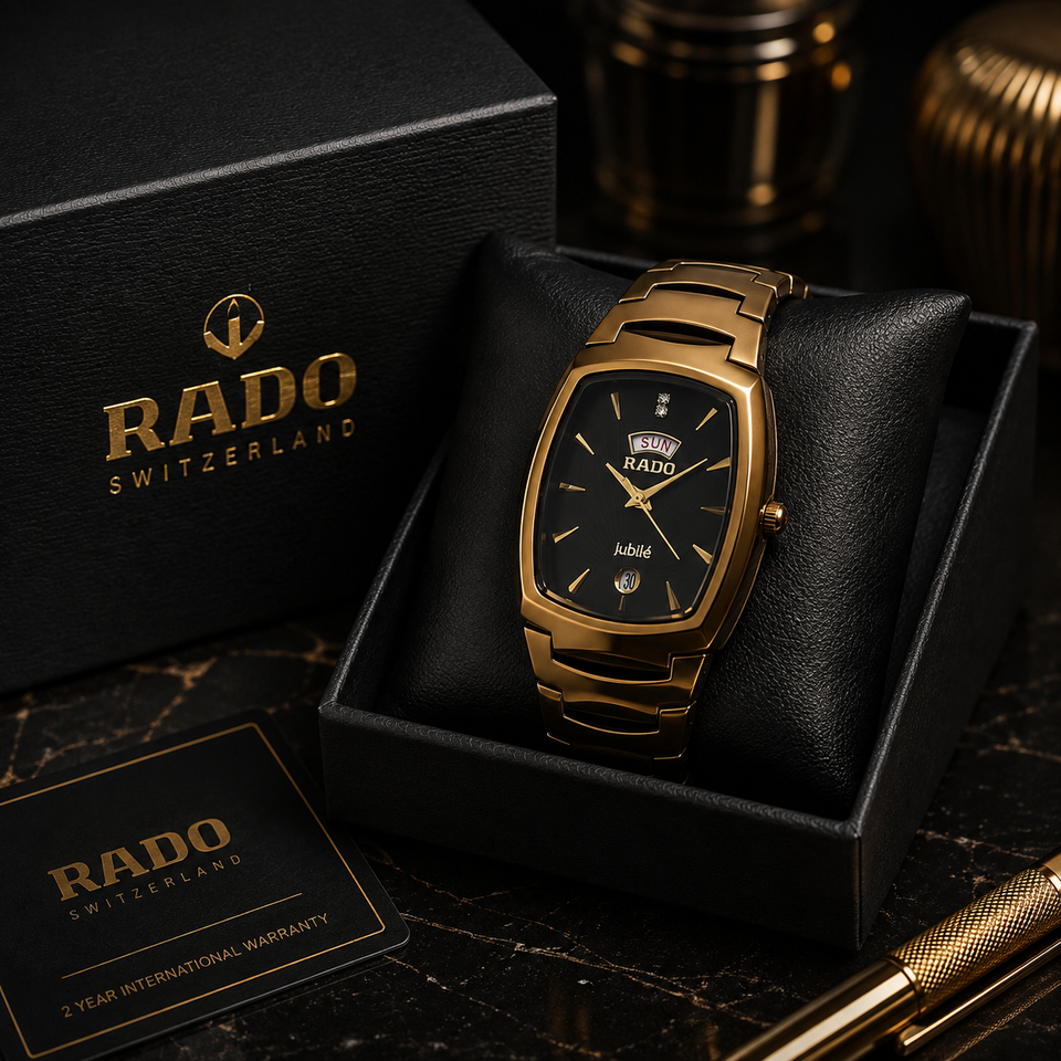 Men's Stainless Steel Watch Black Gold Quartz