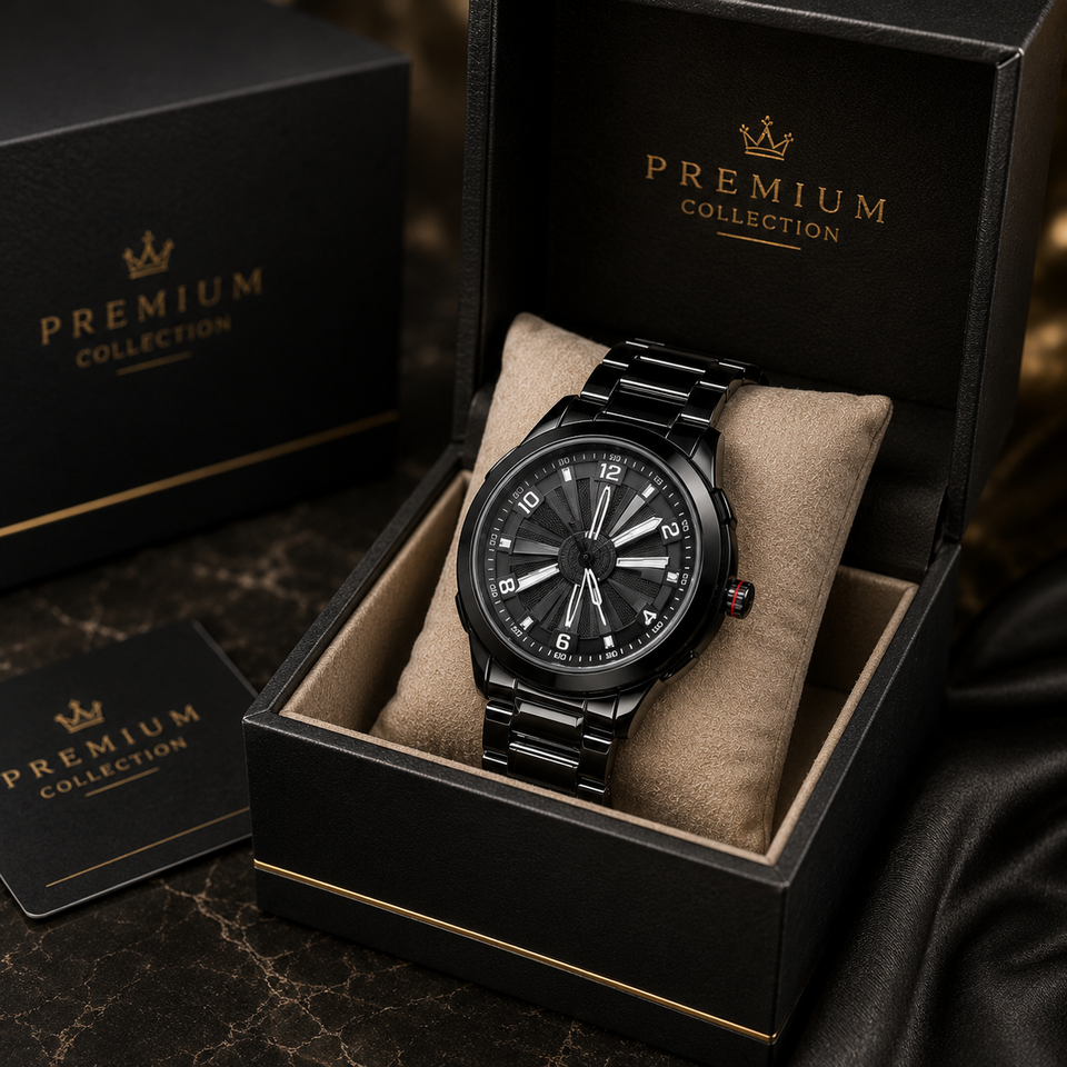 Premium Men's Fashion Watch | Black, Green & Red Dial