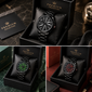 Premium Men's Fashion Watch | Black, Green & Red Dial