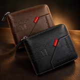 Men's Zipper Wallet Brown Black Leather M Logo