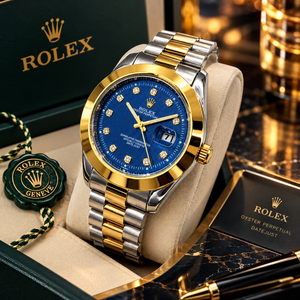 Electric Blue Diamond Watch for Men with Gold Bezel & Silver Bracelet