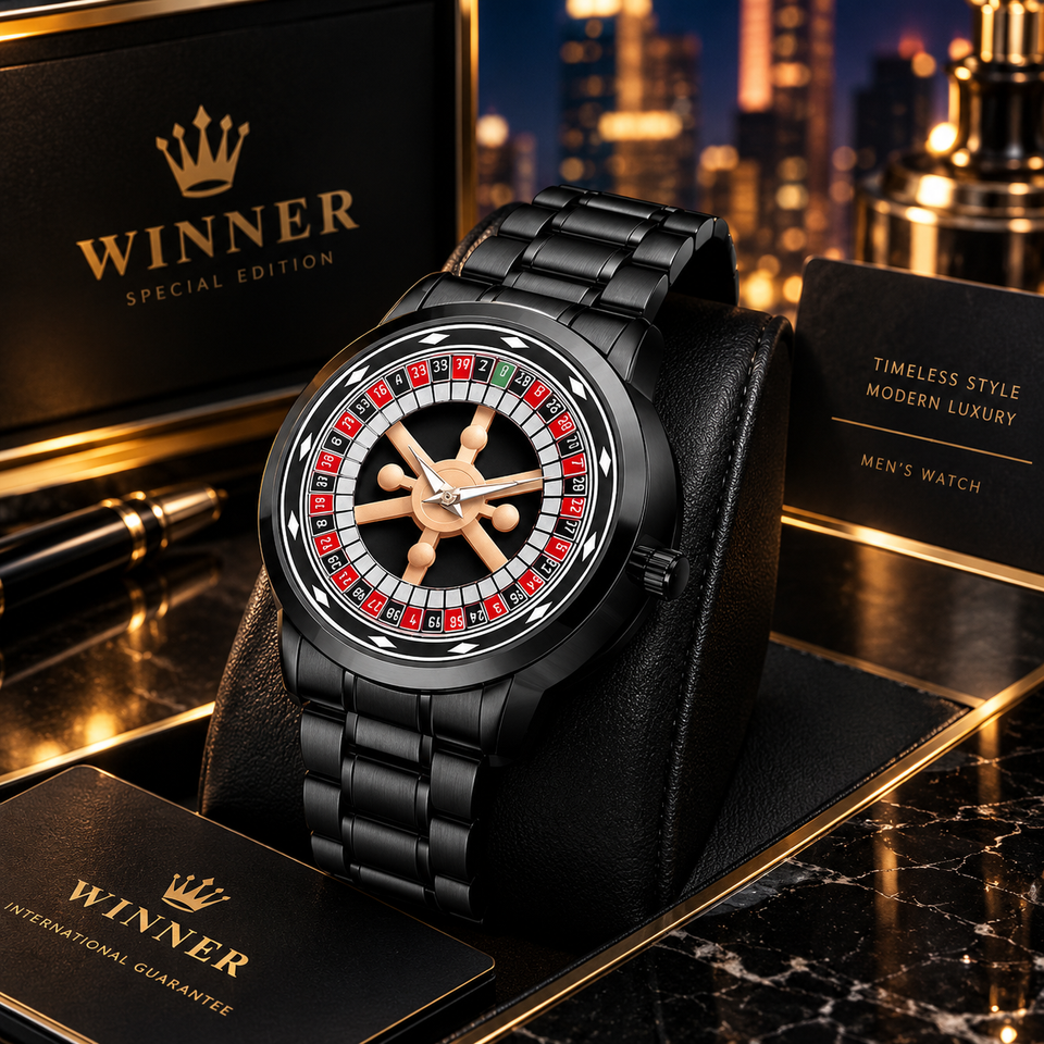 Men's Roulette Watch Black Stainless Steel 360 Rotating Dial
