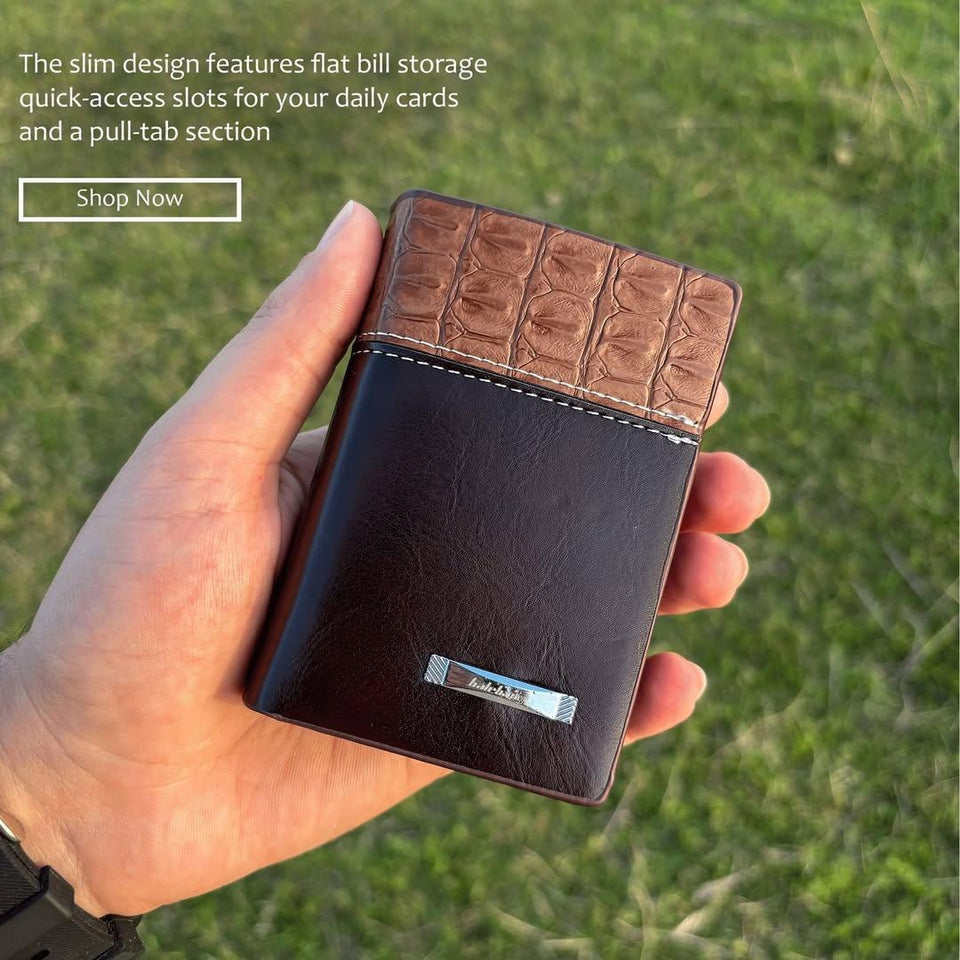 Premium Leather Wallet for Men Black Brown Croc Texture