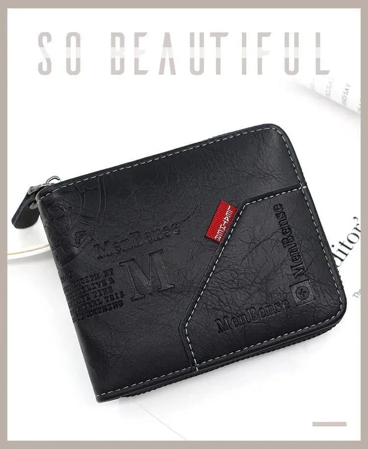 Men's Zipper Wallet Brown Black Leather M Logo