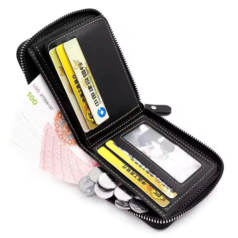 Men's Zipper Wallet Brown Black Leather M Logo
