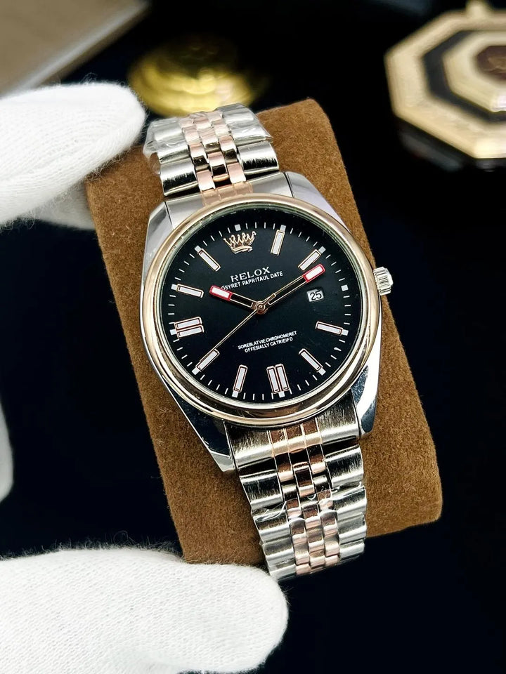 Luxury Silver Men’s Watch – Classic White & Black Dial