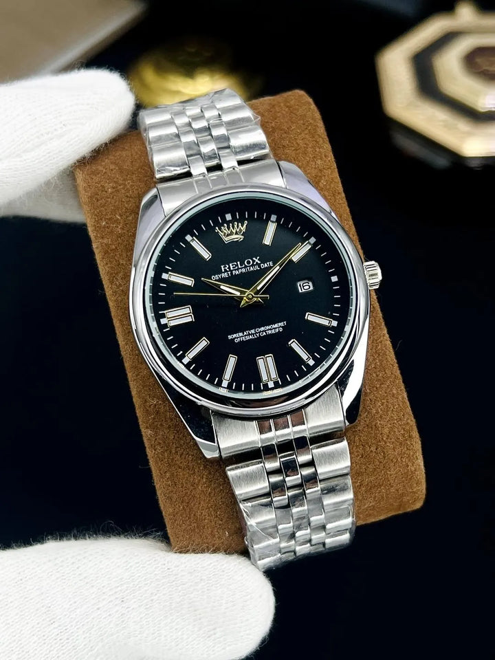 Luxury Silver Men’s Watch – Classic White & Black Dial