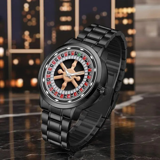 Men's Roulette Watch Black Stainless Steel 360 Rotating Dial