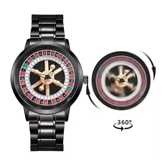 Men's Roulette Watch Black Stainless Steel 360 Rotating Dial