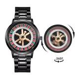 Men's Roulette Watch Black Stainless Steel 360 Rotating Dial