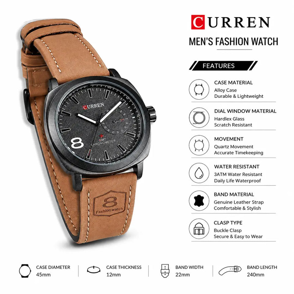 CURREN Men's Fashion Watch | Brown Leather Strap