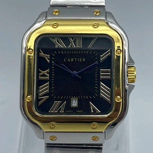 Men’s Square Watch – Stainless Steel Gold Plated Case, Black Dial