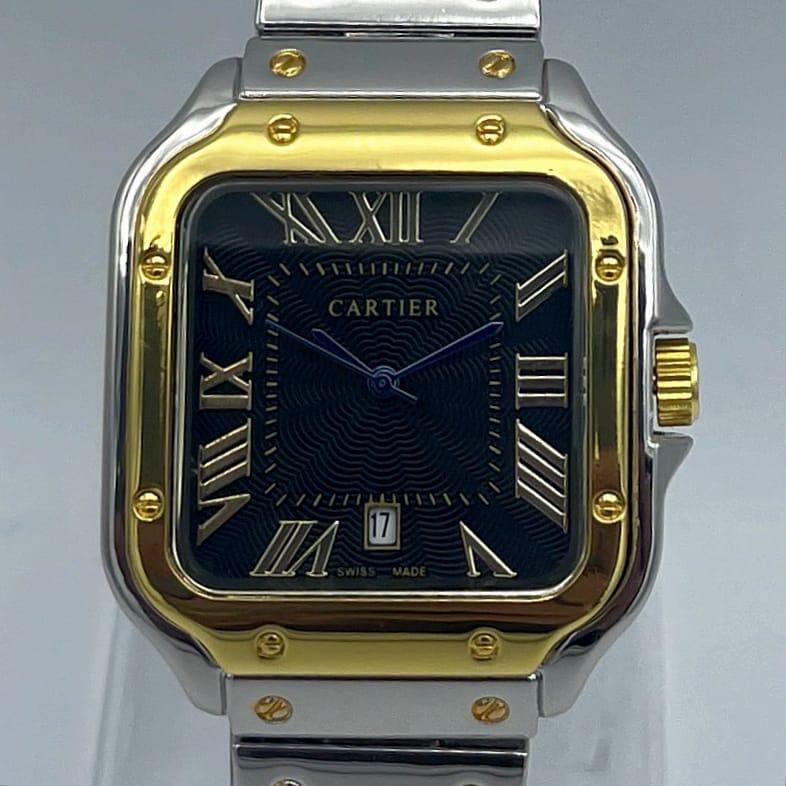 Men’s Square Watch – Stainless Steel Gold Plated Case, Black Dial
