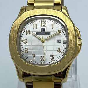 Men's Gold Plated Date Watch with Chain Strap