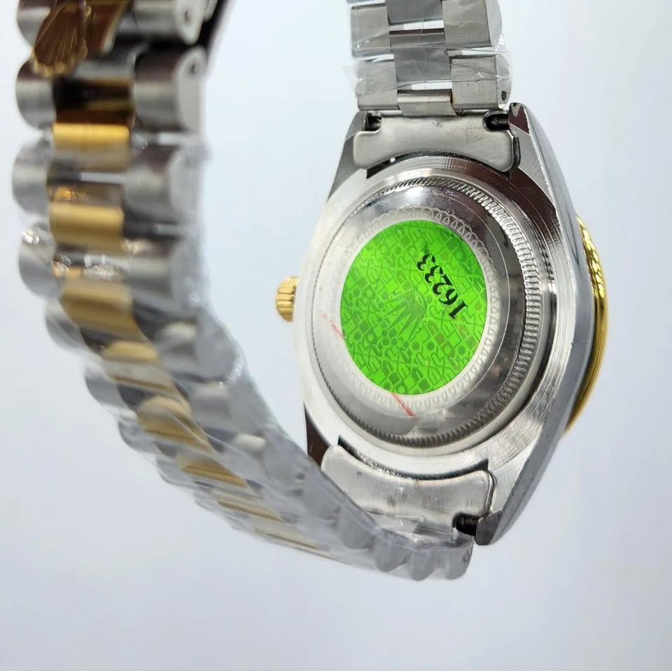Electric Blue Diamond Watch for Men with Gold Bezel & Silver Bracelet