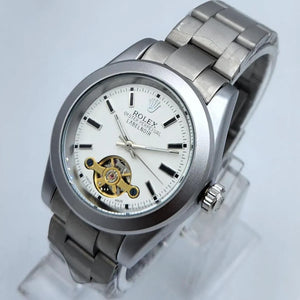 Men's Black & White Matte Steel Luxury Watch with Open Heart Window