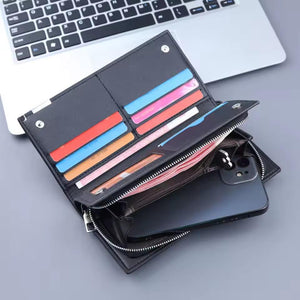 Baellerry Men's Long PU Leather Wallet Clutch with Wristlet Strap - Black