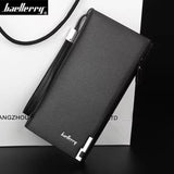 Baellerry Men's Long PU Leather Wallet Clutch with Wristlet Strap - Black